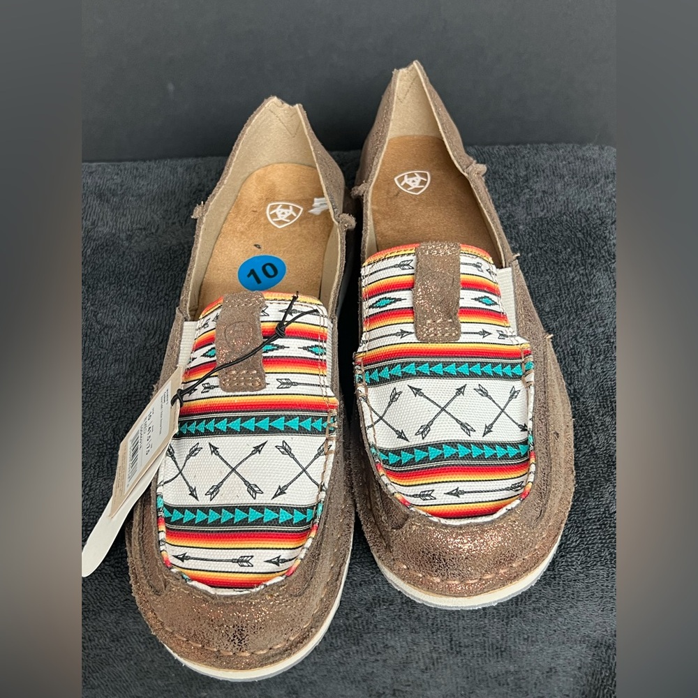 Ariat Brown Glitter Mules with Aztec Stripe Inset